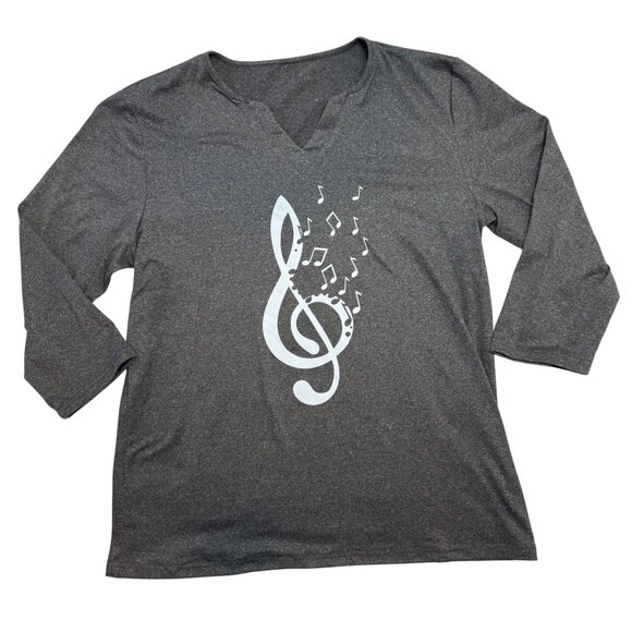 Treble Clef Music Note Top Size L Charcoal Gray Musiccore Graphic Tee 3/4 Sleeve - Picture 8 of 11